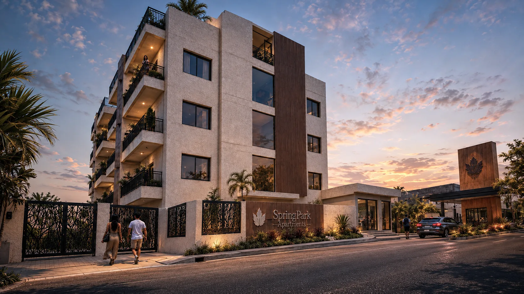 SpringPark Apartments al atardecer